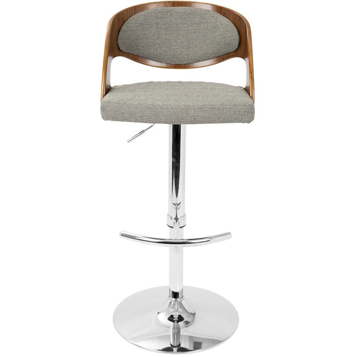 LumiSource Pino Adj Barstool, Set/2, Chrome/Walnut/Grey