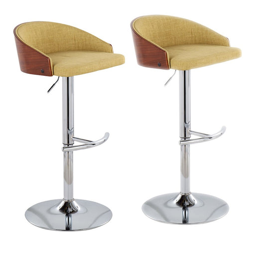 LumiSource Shiraz Adj Barstool, Set/2, Chrome/Walnut/Green - BS-SHRZ2-SWVRTWLGN2