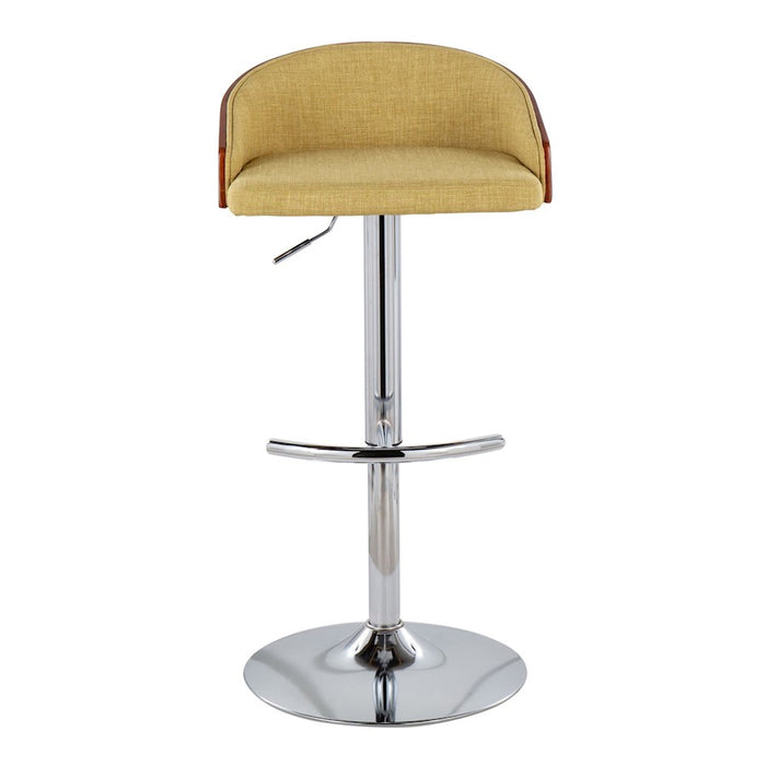 LumiSource Shiraz Adj Barstool, Set/2, Chrome/Walnut/Green