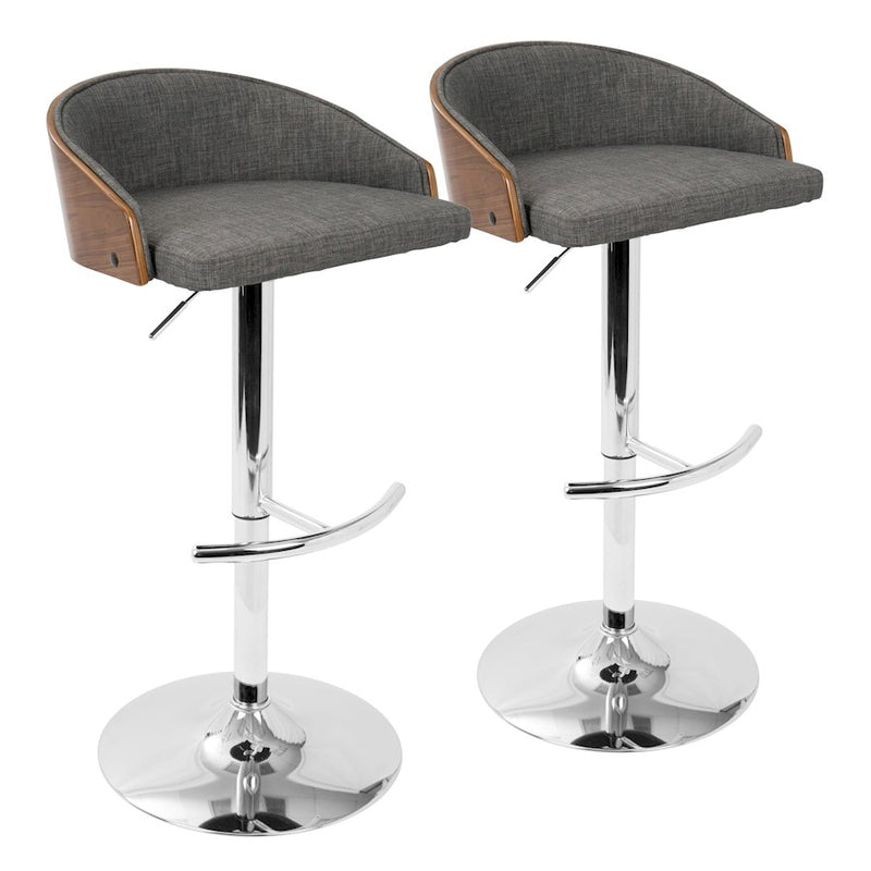 LumiSource Shiraz Adj Barstool, Set/2, Chrome/Walnut/Grey - BS-SHRZ2-SWVRTWLGY2