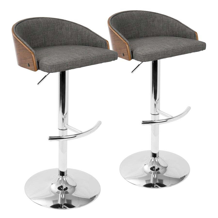LumiSource Shiraz Adj Barstool, Set/2, Chrome/Walnut/Grey - BS-SHRZ2-SWVRTWLGY2