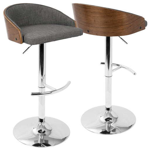 LumiSource Shiraz Adj Barstool, Set/2, Chrome/Walnut/Grey