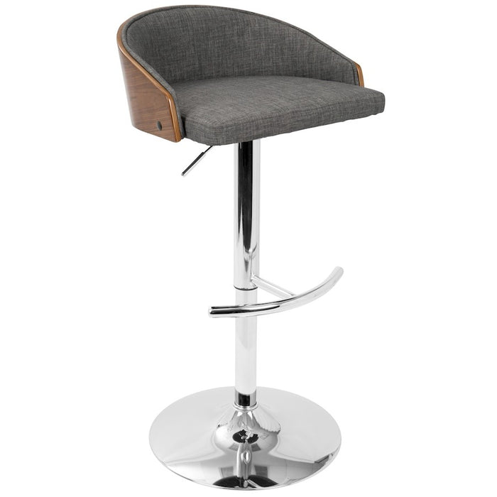 LumiSource Shiraz Adj Barstool, Set/2, Chrome/Walnut/Grey