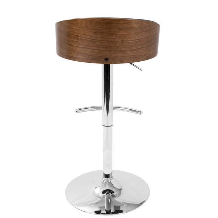 LumiSource Shiraz Adj Barstool, Set/2, Chrome/Walnut/Grey