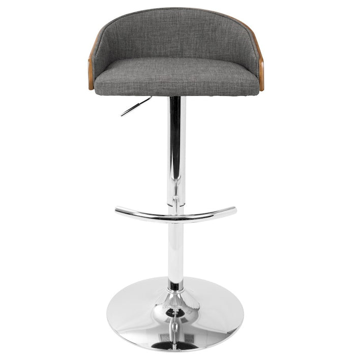 LumiSource Shiraz Adj Barstool, Set/2, Chrome/Walnut/Grey