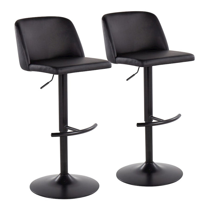 LumiSource Toriano Adjustable Bar Stool, Set of 2, Black- BS-TORIANOPU-RT2BKBK2