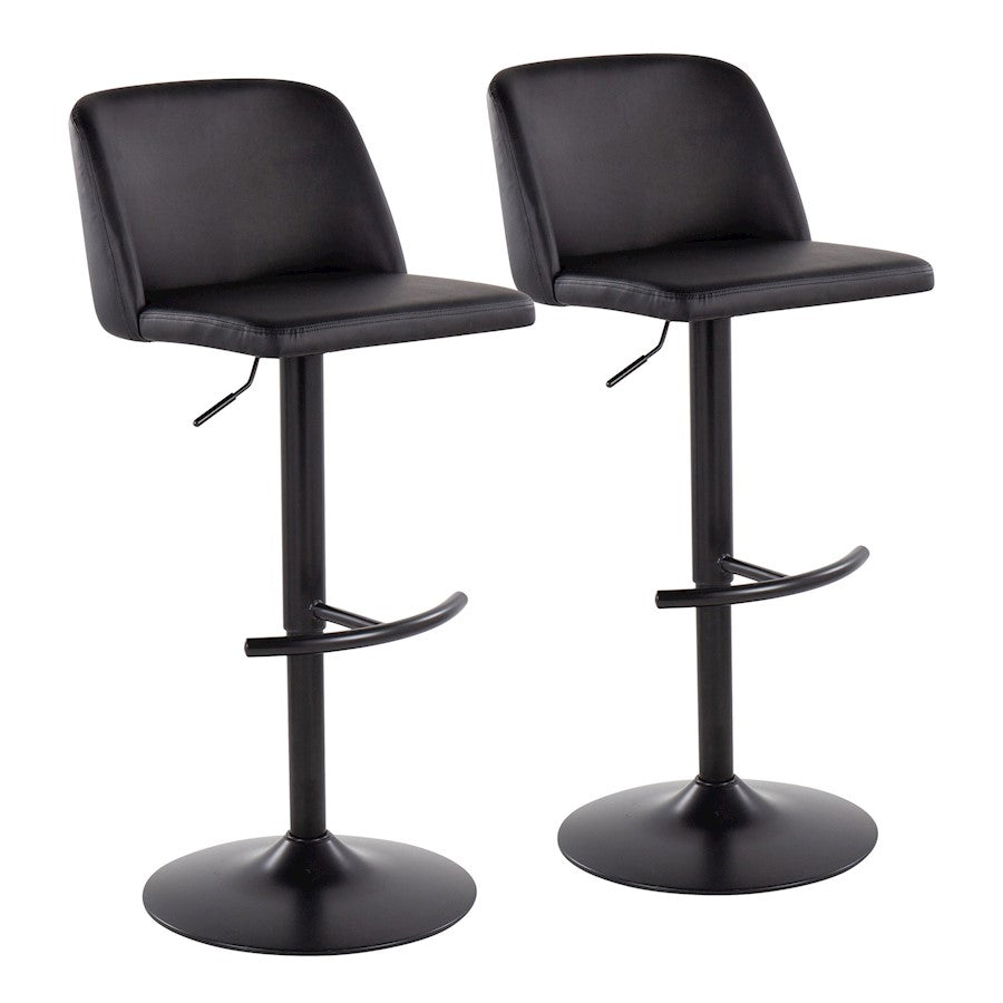 LumiSource Toriano Adjustable Bar Stool, Set of 2, Black- BS-TORIANOPU-RT2BKBK2