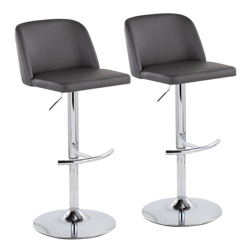 LumiSource Toriano Adjustable Bar Stool Set of 2 | Chrome and Grey PU Leather | Kitchen Island & Home Bar Seating | Model BS-TORIANOPU-RT2CHRMGY2