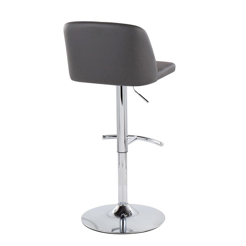 LumiSource Toriano Adjustable Bar Stool Set of 2 | Chrome and Grey PU Leather | Kitchen Island & Home Bar Seating | Model BS-TORIANOPU-RT2CHRMGY2