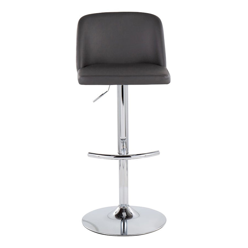 LumiSource Toriano Adjustable Bar Stool Set of 2 | Chrome and Grey PU Leather | Kitchen Island & Home Bar Seating | Model BS-TORIANOPU-RT2CHRMGY2