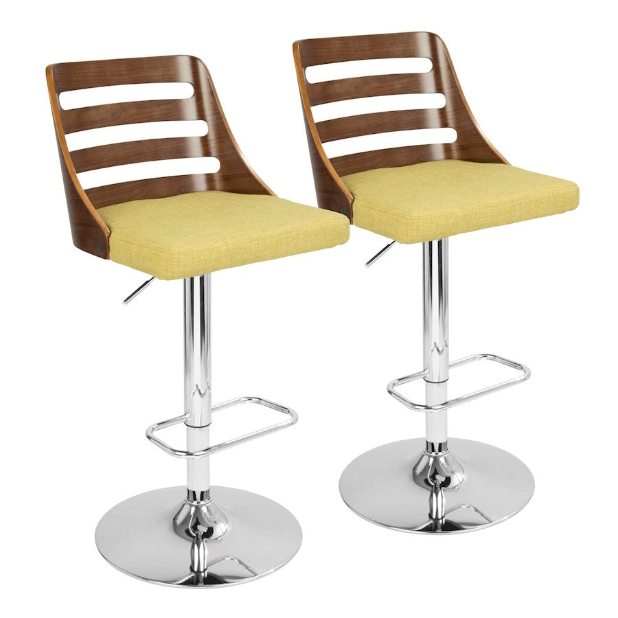 LumiSource Trevi Adj Barstool, Set/2, Chrome/Walnut/Green - BS-TRV2-SWVRECWLGN2