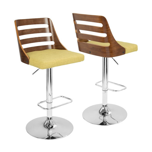 LumiSource Trevi Adj Barstool, Set/2, Chrome/Walnut/Green