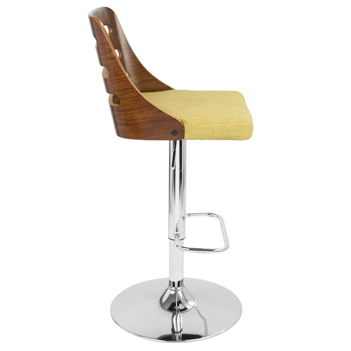 LumiSource Trevi Adj Barstool, Set/2, Chrome/Walnut/Green