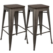 LumiSource Oregon 18in Bar Stool (Set of 2) | Industrial Dark Espresso Wood and Antique Steel | Kitchen Counter & Home Bar | Model BS-TW-ORDK-AN2