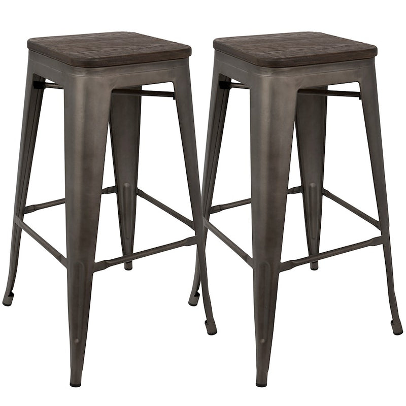 LumiSource Oregon 18in Bar Stool (Set of 2) | Industrial Dark Espresso Wood and Antique Steel | Kitchen Counter & Home Bar | Model BS-TW-ORDK-AN2