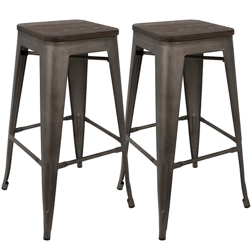 LumiSource Oregon 18in Bar Stool (Set of 2) | Industrial Dark Espresso Wood and Antique Steel | Kitchen Counter & Home Bar | Model BS-TW-ORDK-AN2