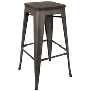 LumiSource Oregon 18in Bar Stool (Set of 2) | Industrial Dark Espresso Wood and Antique Steel | Kitchen Counter & Home Bar | Model BS-TW-ORDK-AN2