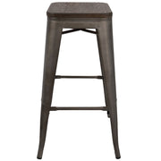 LumiSource Oregon 18in Bar Stool (Set of 2) | Industrial Dark Espresso Wood and Antique Steel | Kitchen Counter & Home Bar | Model BS-TW-ORDK-AN2