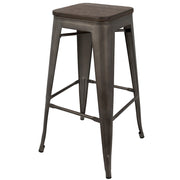 LumiSource Oregon 18in Bar Stool (Set of 2) | Industrial Dark Espresso Wood and Antique Steel | Kitchen Counter & Home Bar | Model BS-TW-ORDK-AN2