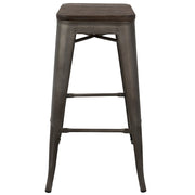 LumiSource Oregon 18in Bar Stool (Set of 2) | Industrial Dark Espresso Wood and Antique Steel | Kitchen Counter & Home Bar | Model BS-TW-ORDK-AN2