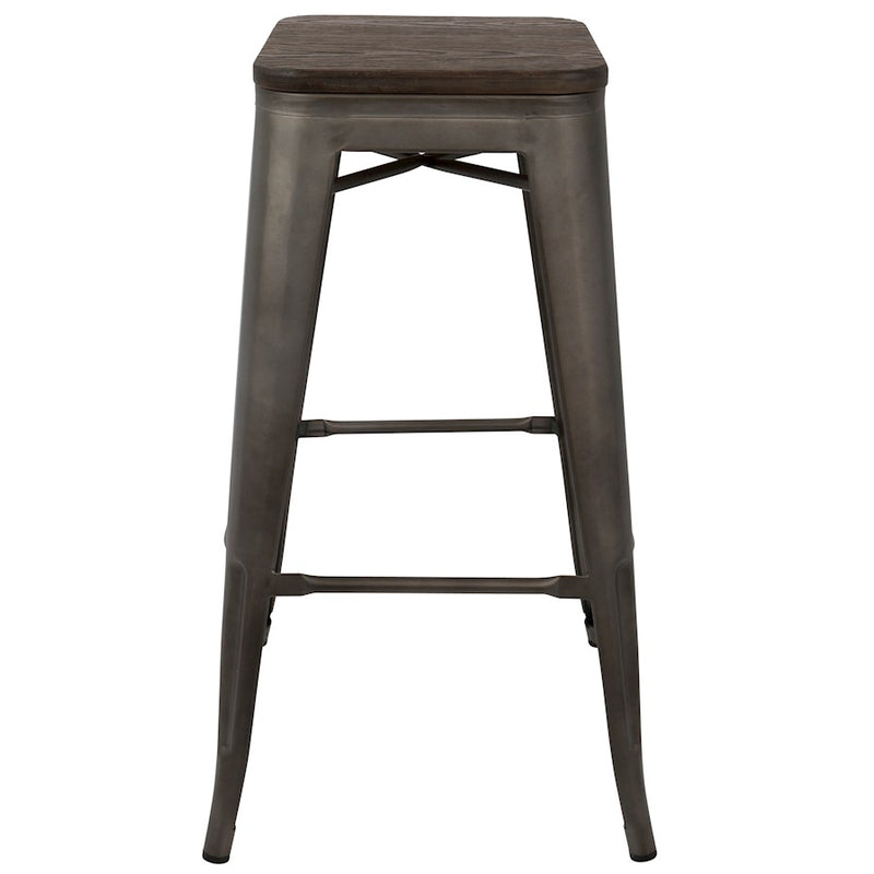 LumiSource Oregon 18in Bar Stool (Set of 2) | Industrial Dark Espresso Wood and Antique Steel | Kitchen Counter & Home Bar | Model BS-TW-ORDK-AN2