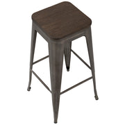 LumiSource Oregon 18in Bar Stool (Set of 2) | Industrial Dark Espresso Wood and Antique Steel | Kitchen Counter & Home Bar | Model BS-TW-ORDK-AN2