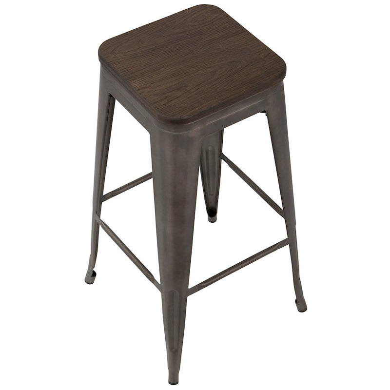 LumiSource Oregon 18in Bar Stool (Set of 2) | Industrial Dark Espresso Wood and Antique Steel | Kitchen Counter & Home Bar | Model BS-TW-ORDK-AN2