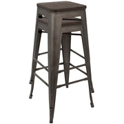LumiSource Oregon 18in Bar Stool (Set of 2) | Industrial Dark Espresso Wood and Antique Steel | Kitchen Counter & Home Bar | Model BS-TW-ORDK-AN2
