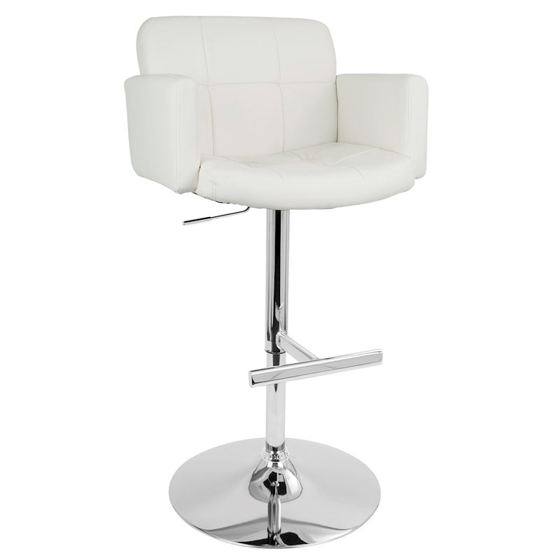 LumiSource Stout 24in Adjustable Bar Stool | Contemporary White PU Leather and Chrome | Kitchen Counter & Home Bar Seating | Model BS-TW-STOUTW