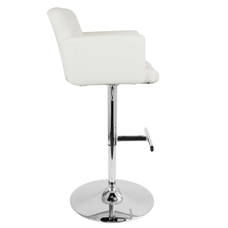 LumiSource Stout 24in Adjustable Bar Stool | Contemporary White PU Leather and Chrome | Kitchen Counter & Home Bar Seating | Model BS-TW-STOUTW