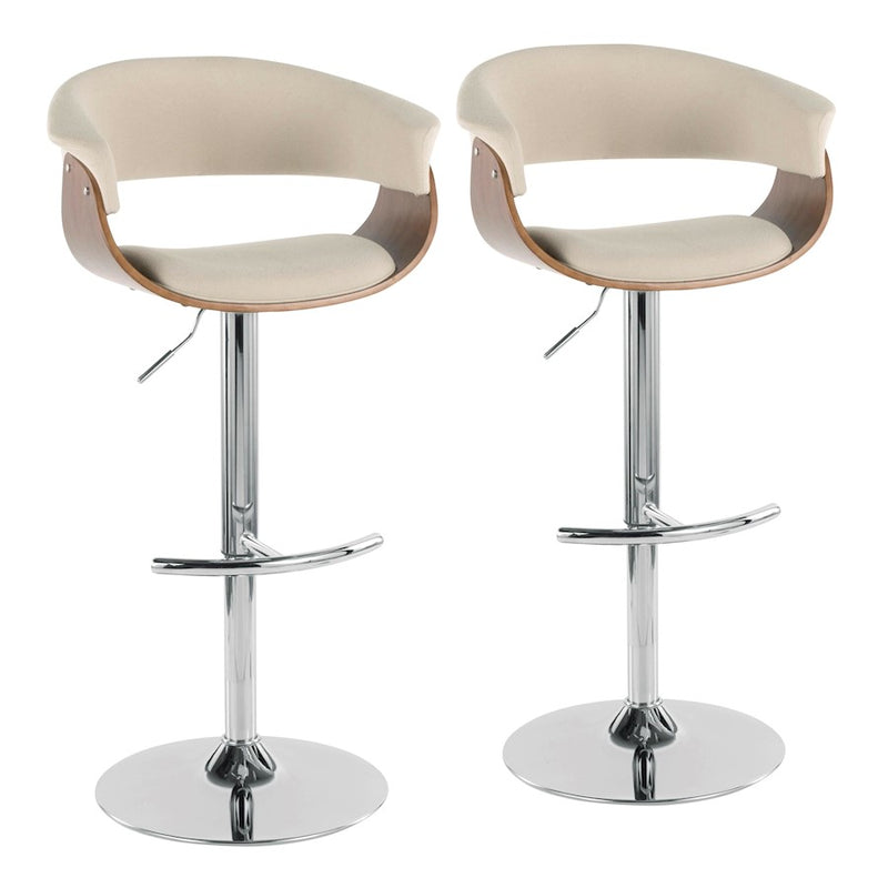 LumiSource Vintage Mod Adj Bar Stool, Set/2, CH/WAL/CR - BS-VMO-RT2CHRWLCR2
