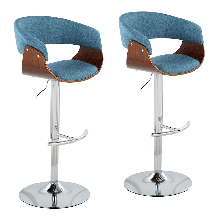 LumiSource Vintage Mod Barstool, Set/2, Chrome/Walnut/Blue - BS-VMO2-SWVRTWLBU2