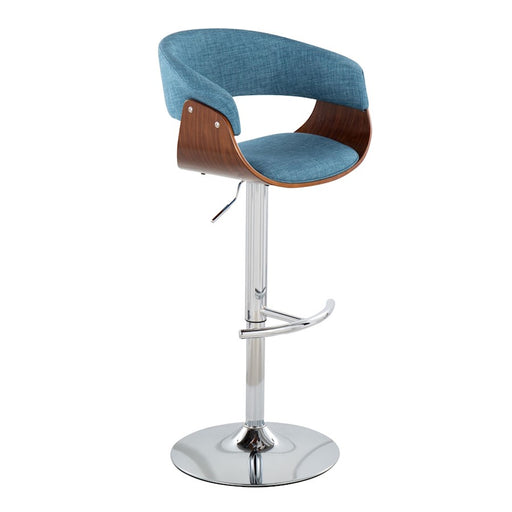 LumiSource Vintage Mod Barstool, Set of 2, Chrome/Walnut/Blue