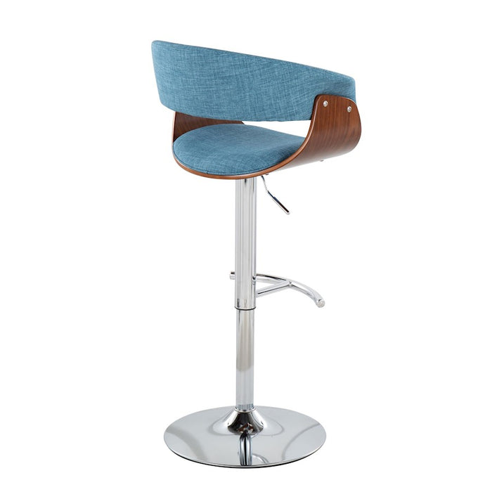 LumiSource Vintage Mod Barstool, Set of 2, Chrome/Walnut/Blue