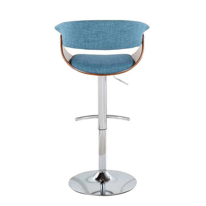 LumiSource Vintage Mod Barstool, Set of 2, Chrome/Walnut/Blue