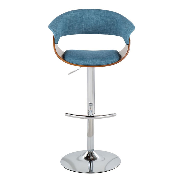 LumiSource Vintage Mod Barstool, Set of 2, Chrome/Walnut/Blue