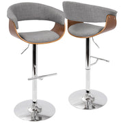 LumiSource Vintage Mod 24in Adjustable Bar Stool | Mid-Century Walnut and Light Grey Fabric with Chrome | Kitchen Counter & Home | Model BS-VMOWL-LGY