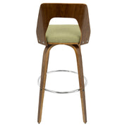 LumiSource Vintage Mod 24in Adjustable Bar Stool | Mid-Century Walnut and Light Grey Fabric with Chrome | Kitchen Counter & Home | Model BS-VMOWL-LGY