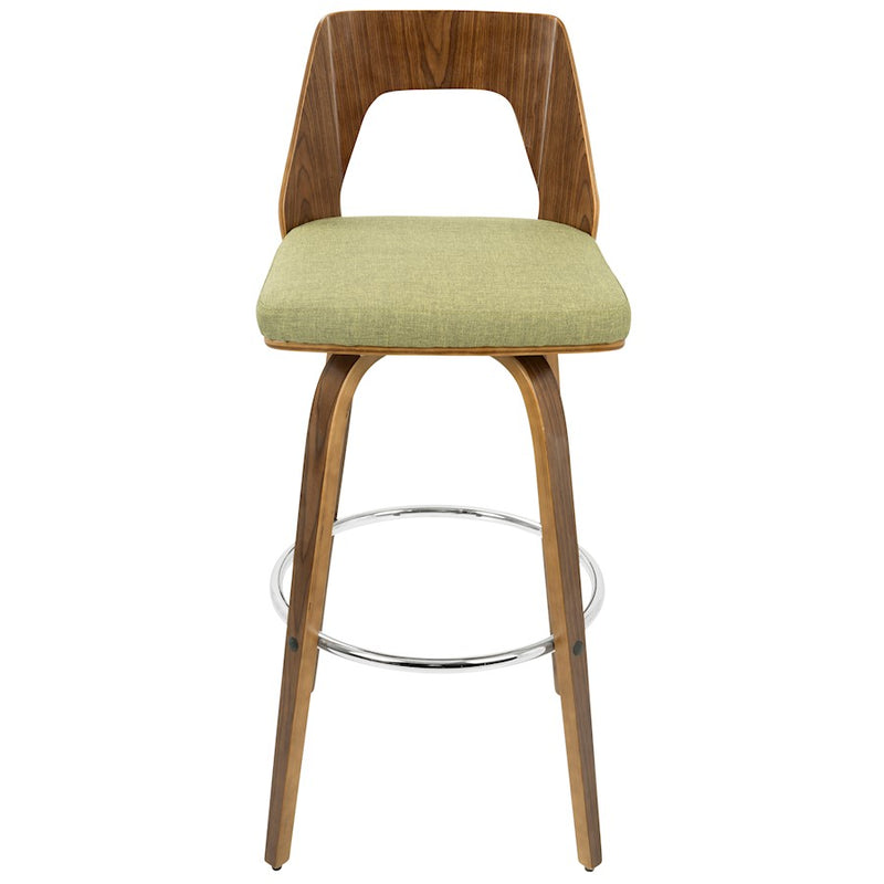 LumiSource Vintage Mod 24in Adjustable Bar Stool | Mid-Century Walnut and Light Grey Fabric with Chrome | Kitchen Counter & Home | Model BS-VMOWL-LGY