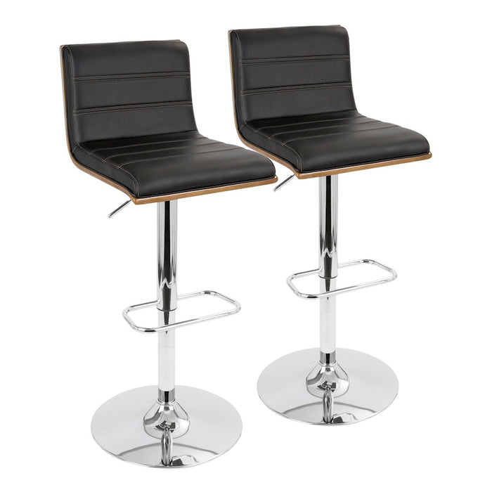LumiSource Vasari Adj Barstool, Set/2, CH/WAL/Matte BK - BS-VSR2-SWVRECWLBK2