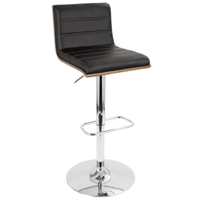 LumiSource Vasari Adj Barstool, Set/2, CH/WAL/Matte BK