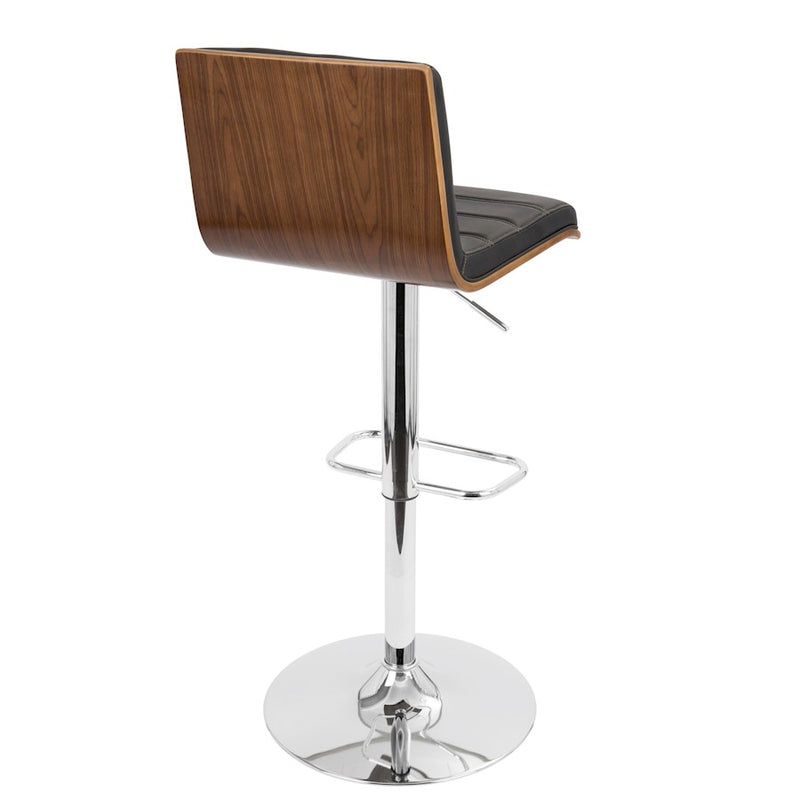 LumiSource Vasari Adj Barstool, Set/2, CH/WAL/Matte BK