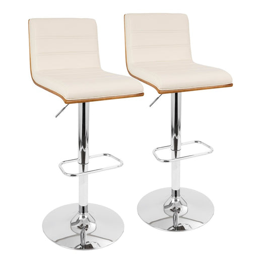 LumiSource Vasari Adj Barstool, Set/2, Chrome/Walnut/Cream - BS-VSR2-SWVRECWLCR2
