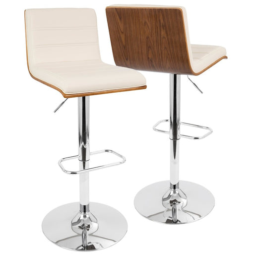 LumiSource Vasari Adj Barstool, Set/2, Chrome/Walnut/Cream