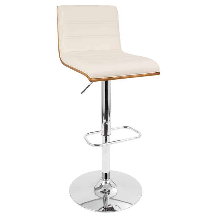 LumiSource Vasari Adj Barstool, Set/2, Chrome/Walnut/Cream