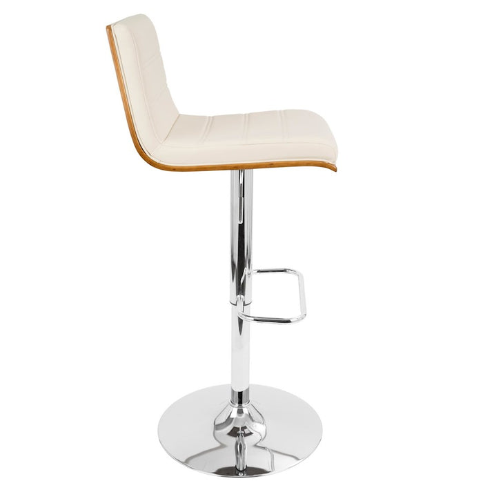 LumiSource Vasari Adj Barstool, Set/2, Chrome/Walnut/Cream