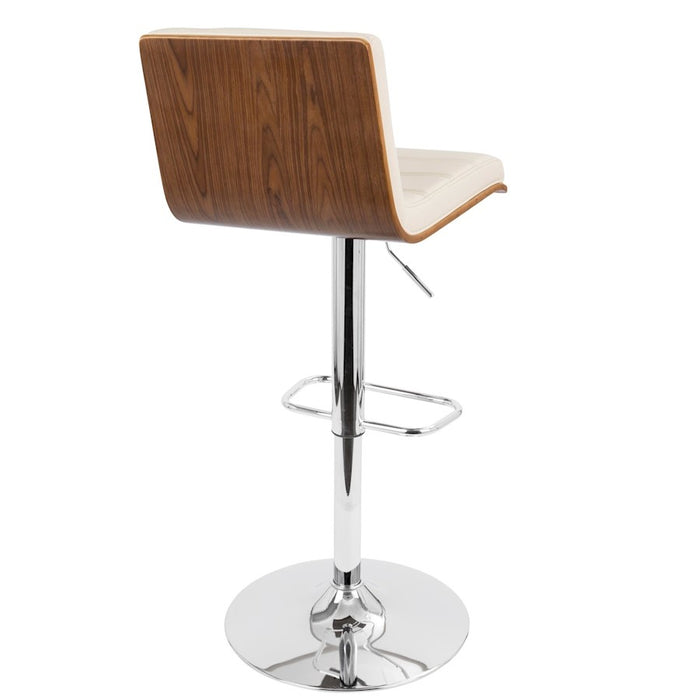 LumiSource Vasari Adj Barstool, Set/2, Chrome/Walnut/Cream