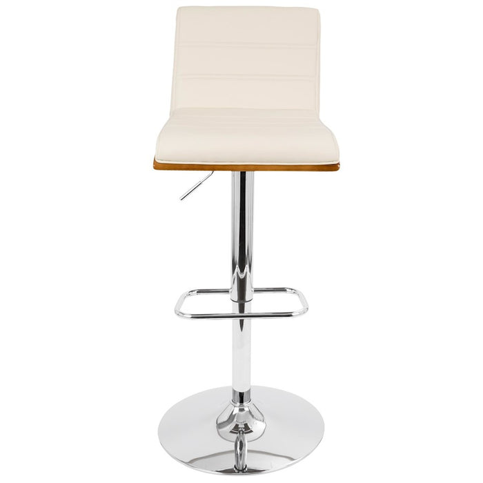 LumiSource Vasari Adj Barstool, Set/2, Chrome/Walnut/Cream