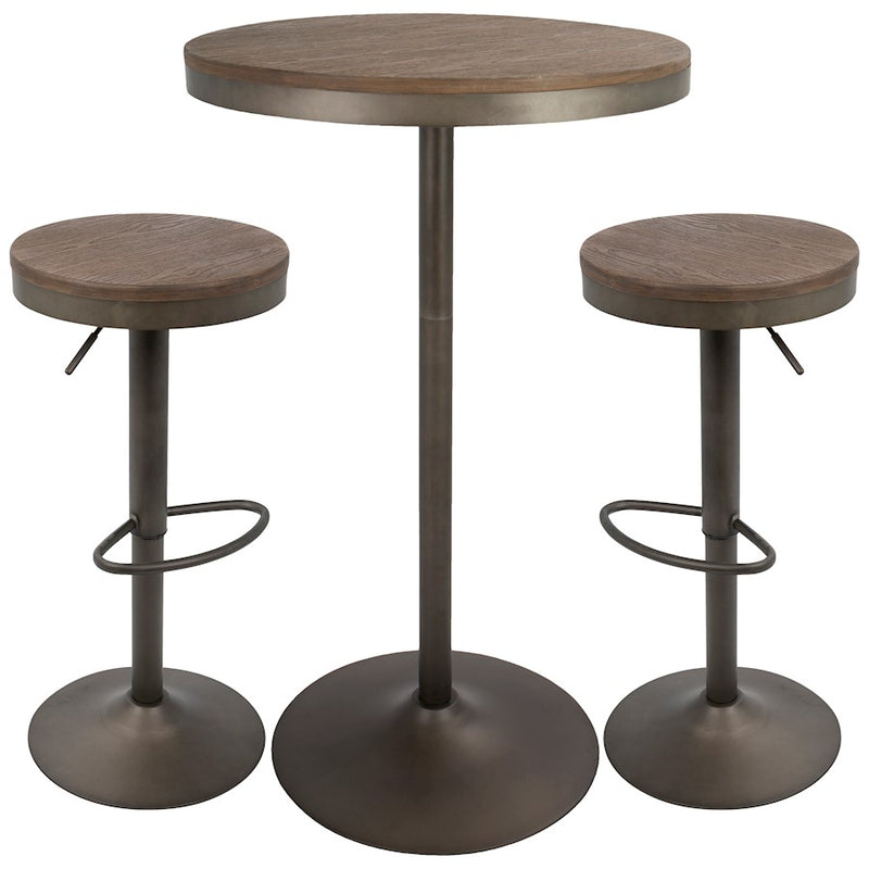 LumiSource Dakota Bar Table 27in Round | Brown Bamboo Top & Antique Metal Base | Kitchen & Bar Height-Adjustable | Model BT-DAKAN-BN