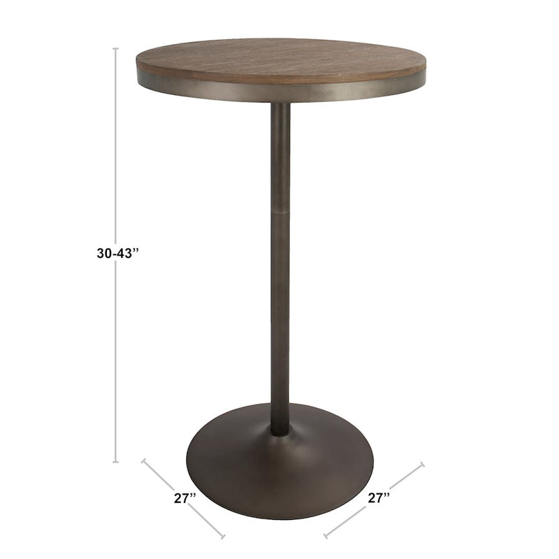 LumiSource Dakota Adjustable Bar & Dinette Table | Industrial Grey and Brown Wood Top | Kitchen Island & Dining Room | Model BT-DAKGY-BN